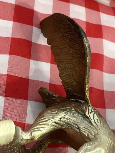 PAIR BRASS EAGLE COLLECTABLE FIGURINES SHELF SITTER Spread Wings on Branch 29cm - Picture 22 of 24