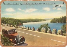 METAL SIGN - New York Postcard - Seventh Lake, from state highway, Goff Island