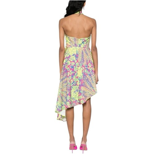 Vestido Versace Jeans Couture Enver Satinado Abstracto Dobladillo Asimétrico Talla 36 XXS - Imagen 15 de 16