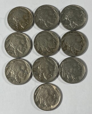 1935-PDS - 1938-D Buffalo 5C VF (#17878) Complete 10 pcs 1938-D BU