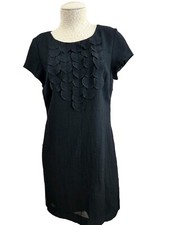 Women's 8 Boden Wool Bib Detail Cap Sleeve Sheath Career Little Black Dress EUC