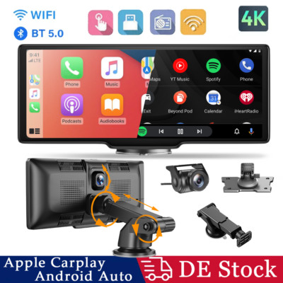 4K 10,26'' Touchscreen Auto Kabellos Apple CarPlay Android Auto Dual Dash Cam DVR