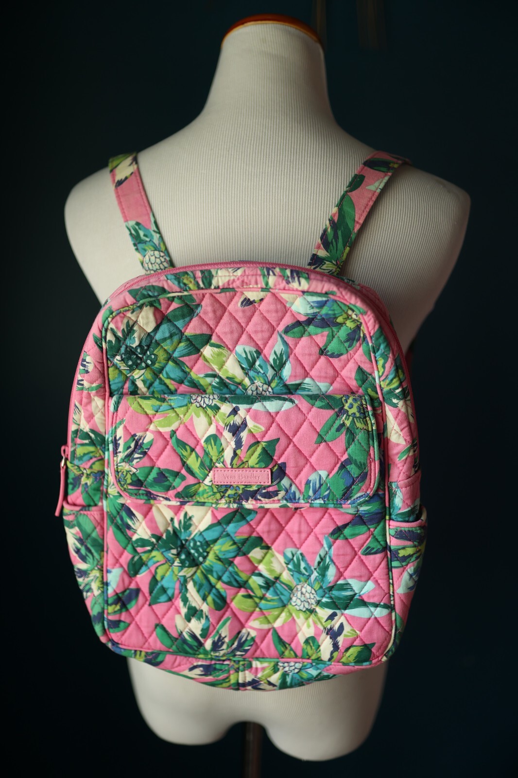 Vera Bradley Campus Backpack Quilted Tropical Paradise Pink Floral Zip Pocket