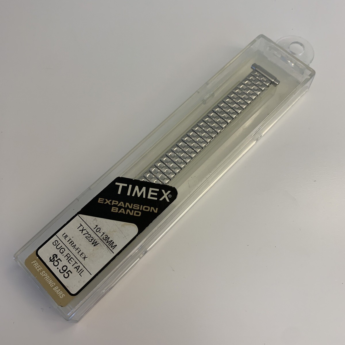NOS Timex Expansion Band Ultra Flex Vintage TX723w Silver 10-13mm W/ Spring  Bars