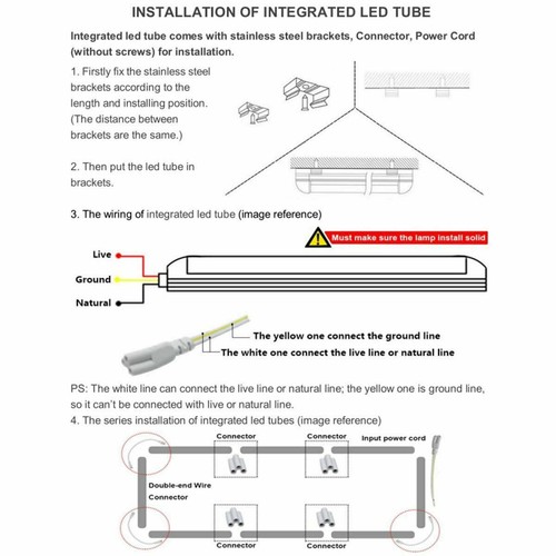 72W T8 8FT Led Tube Lights 6000K Warehouse LED Shop Light Fixtures Linkable 4Pcs - Picture 10 of 17
