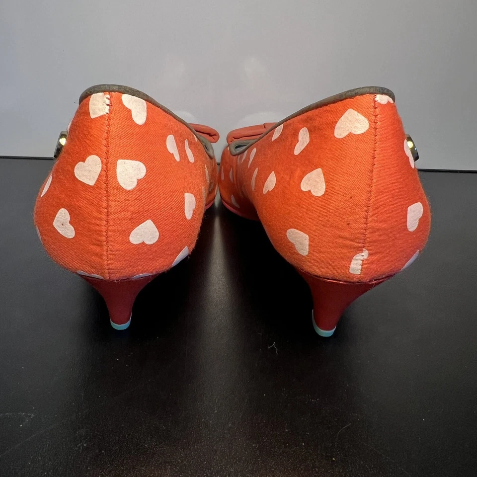 Babycham peep toe zapatos de tacón de gatito con patrón de corazón talla 6 Foto 4 de 4