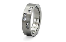 8mm Men's Titanium Ring Band 6 CZ Stones Brushed Comfort Fit