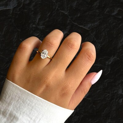Diamant-Verlobungsring Lab Grown Ovalschliff 1,60 kt IGI 18 kt Gelbgold E F VVS2