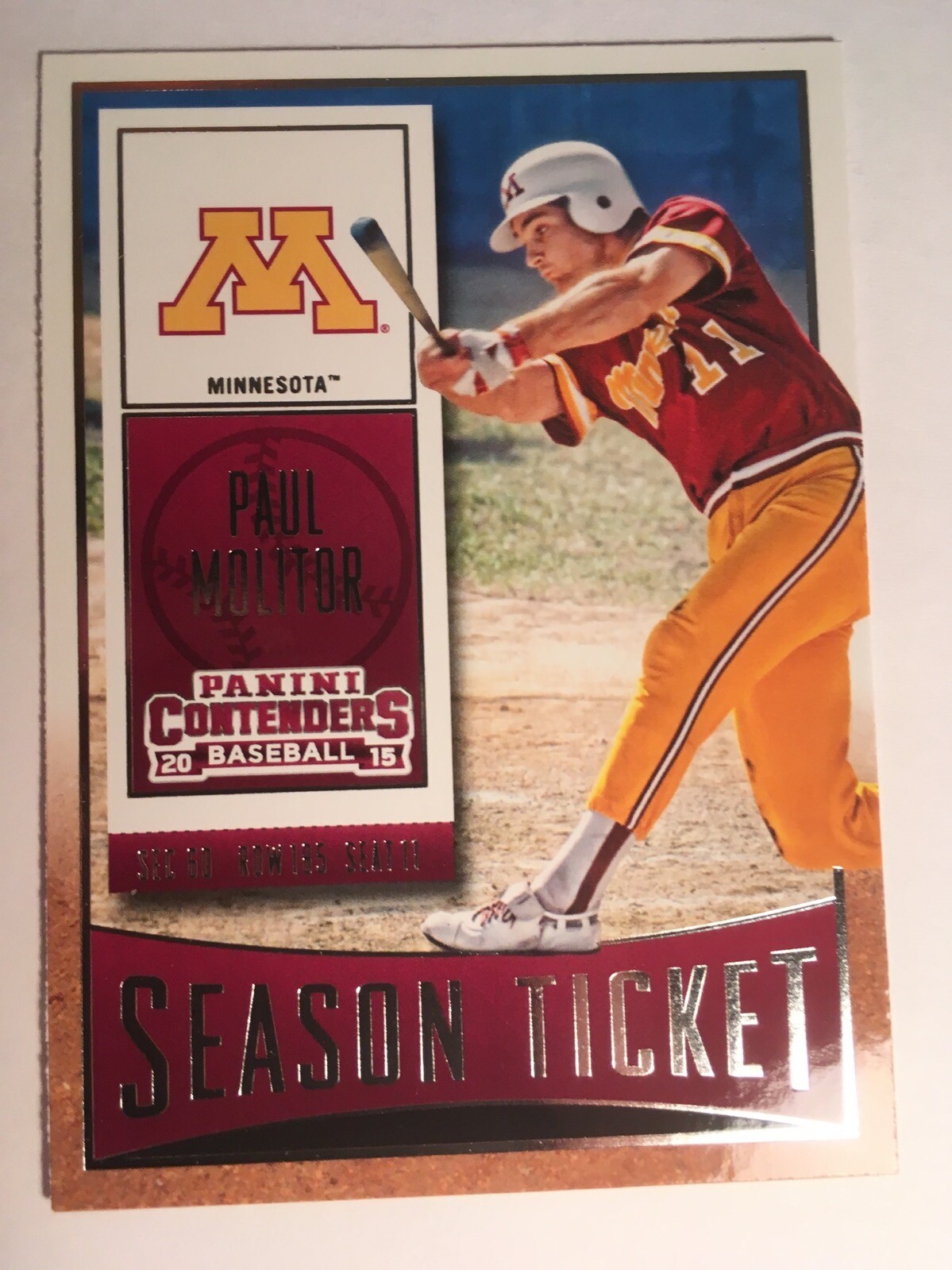 2015 Panini Contenders Paul Molitor Brewers Minnesota 75 Low S&H