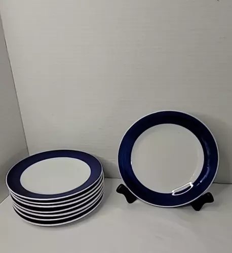 Gibson Essex Cobalt Blue Band Rim Edge Side Salad Dessert Plate set of 8