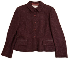 Jaeger Wool Tweed Blazer Fully Lined Leather Trim Smart Occasion Jacket Size 10