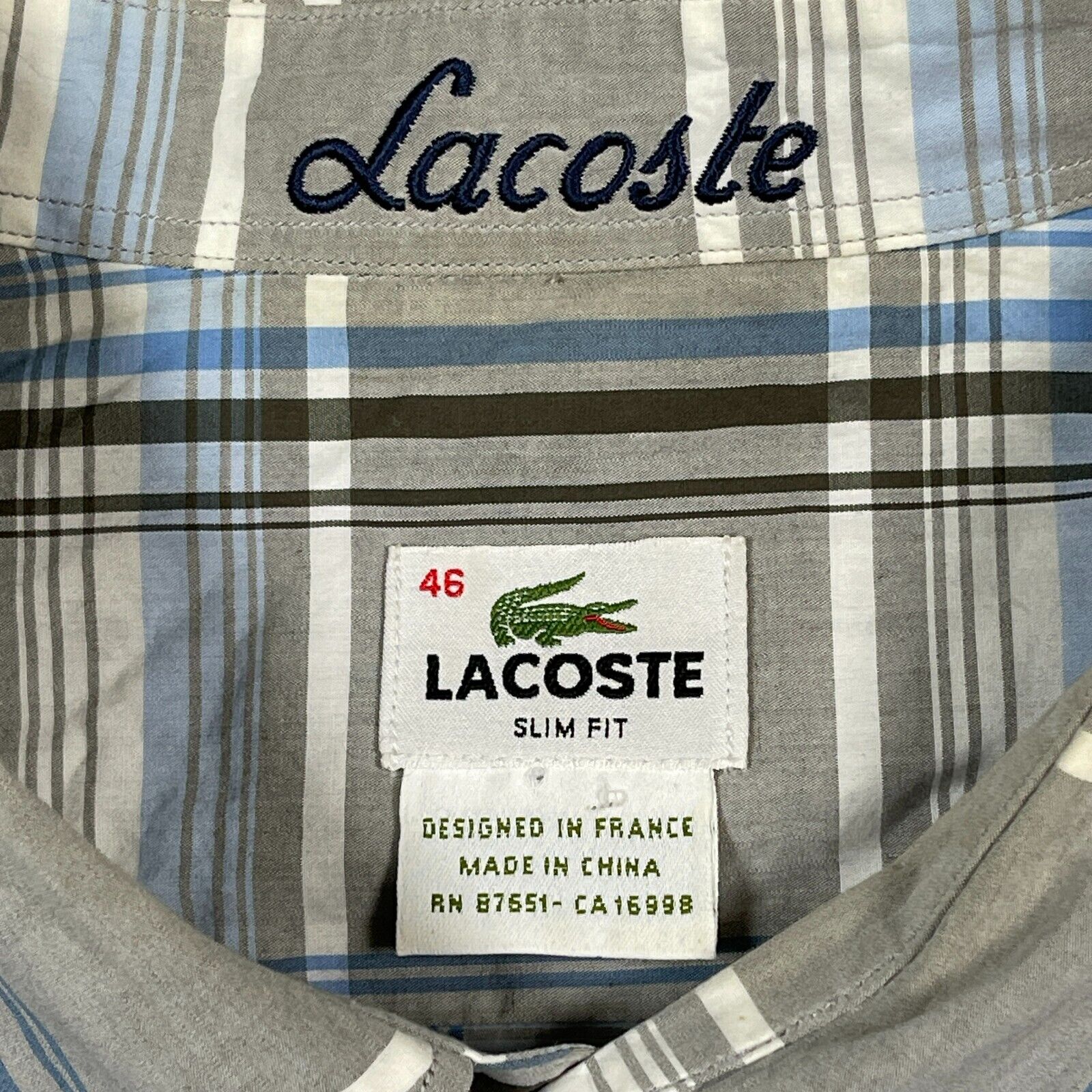 Lacoste Mens Shirt Gray 46 Slim Fit Button Front … - image 4