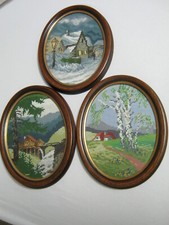 Gobelinbilder Motiv Landschaft 3 Stück echte Handarbeit inkl 3 Bilderrahmen Oval