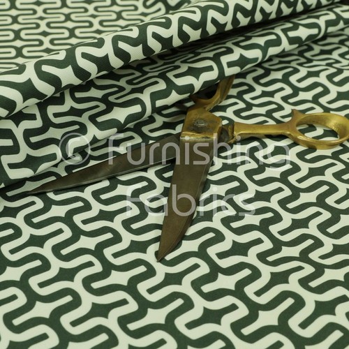 Repeated Medallion Geometric Pattern Green Velour Faux Velvet Upholstery Fabrics - Picture 1 of 5
