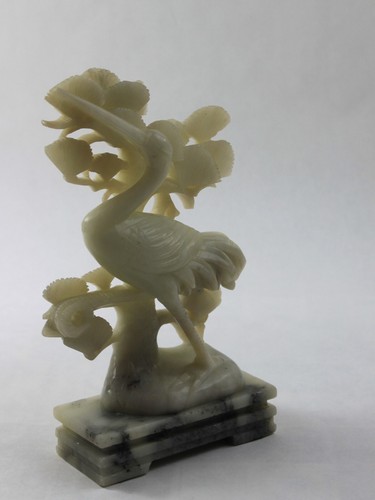 White Jade Carved Crane Tree Sculpture - Picture 2 of 6