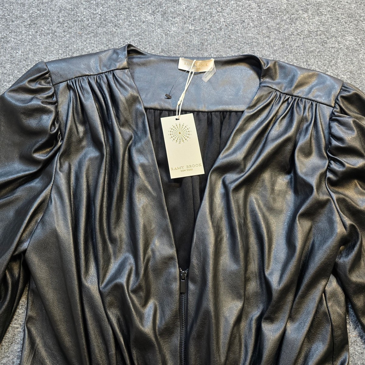 Ramy Brook Romper Womens Size 8 Black Vegan Leather Ines Puff Sleeve  Cocktail | eBay