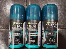 NEW 3  DEODORANT OBAO GARNIER 65 G CLASSIC FOR MEN 48H ROLL ON MADE IN MEXICO