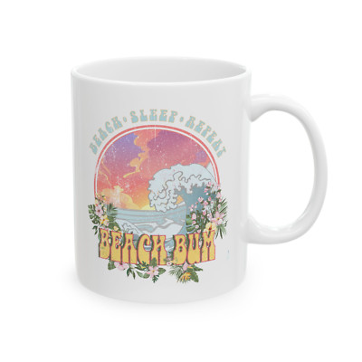 Beach Bum Mug Summer Lover Retro Coastal Tropical Ocean Gift Coffee Tea Cup
