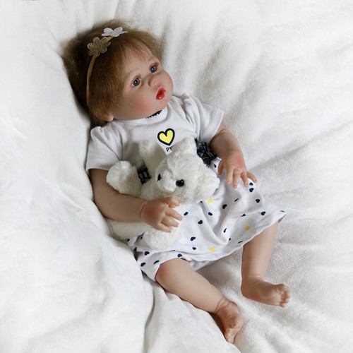 22" Full Body Silicone Vinyl Baby Girl Reborn Dolls Realistic Newborn Girls Gift - Picture 4 of 22