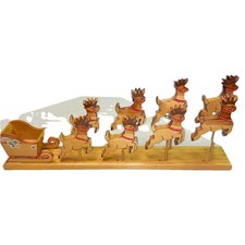 Vtg Handcrafted & Hand Painted Wooden Christmas Sleigh & 8 Reindeer Made In USA