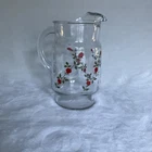 Vintage Anchor Hocking Glass Pitcher w Ice Lip Red Rose Vine Climbing