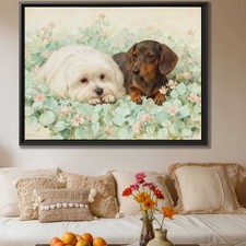 Watercolor Painting Havanese Dog Artwork Floral Canvas Print Living Room Decor