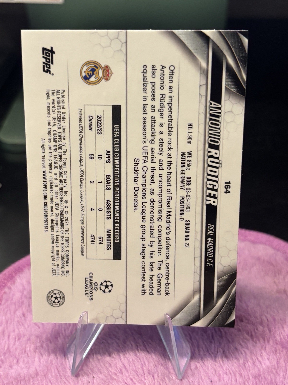 2024 TOPPS  Chrome UEFA CC Toppsfractor Antonio Rudiger /52 Real Madrid view 2