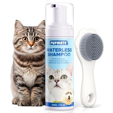 Cat Waterless Shampoo with Brush - No Rinse Formula 1 shampoo 1 brush, White