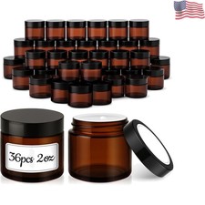2 oz Glass Jars with Lids, 36 Pack Amber Small Glass Jars with Black Lids Lea...