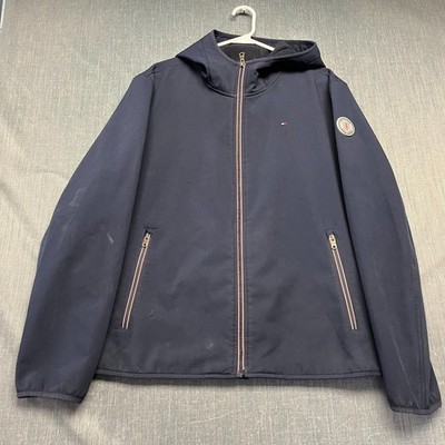 Tommy Hilfiger Men's Jacket Size XL Blue Fleece Lined Full Zip Softshell Hooded