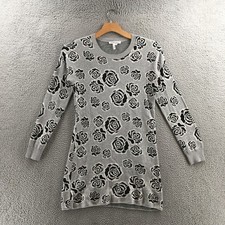 BCBGeneration Sweater Dress Womens M Gray Cotton Floral Print Long Sleeve Casual