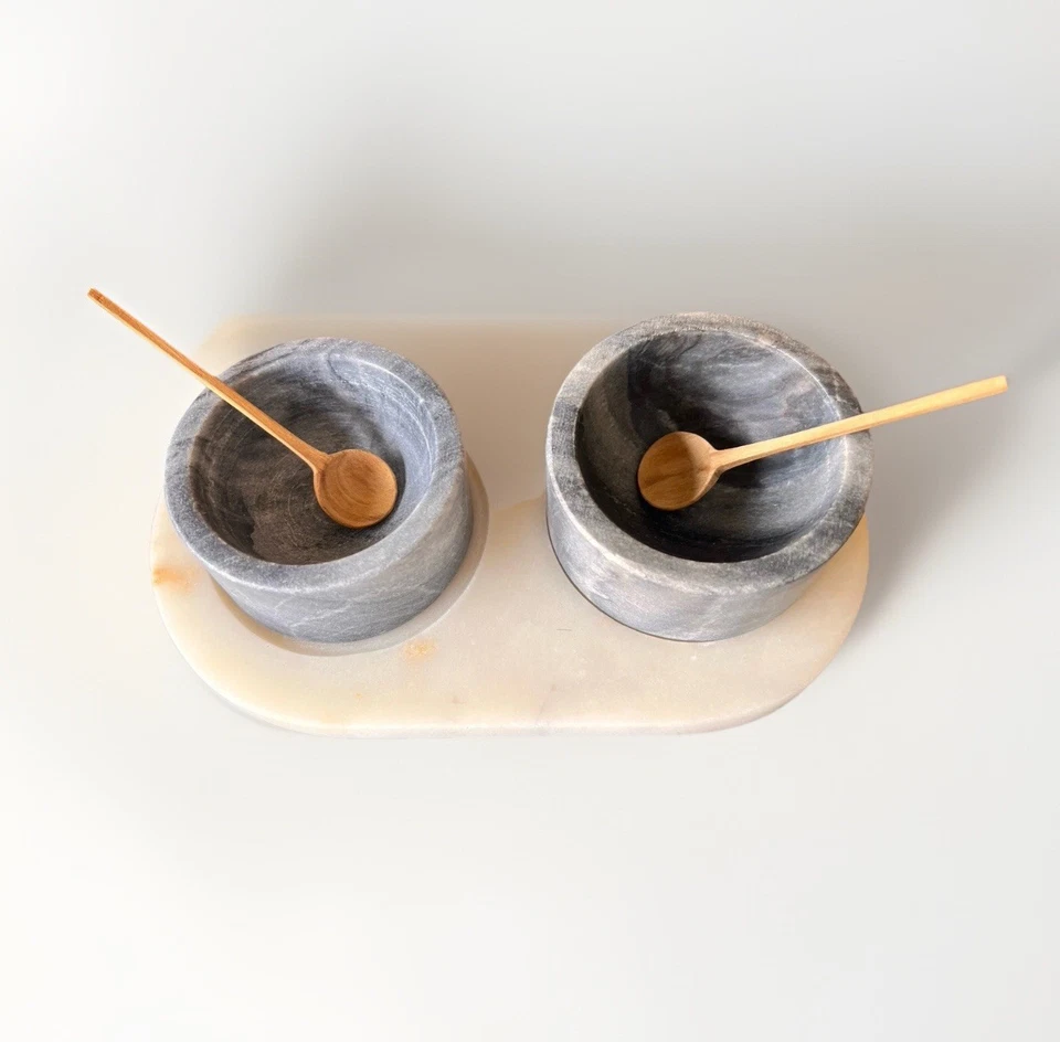 Marble Salt & Pepper Bowls Marble Tray Mango Wood Spoon Be Home High Quality - Image 3 of 4