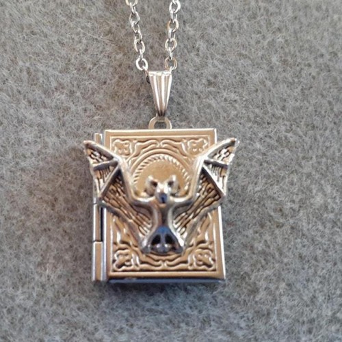Gothic Flying Bat Book Locket Necklace Gothic Jewelry Gothic Necklace Jewelry - Picture 3 of 4