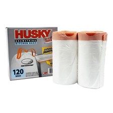 Husky Tall Kitchen Trash Bags, 13 Gallon 120 Count White - Expandable Drawstring