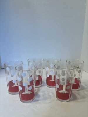 LIBBY WATER GLASSES SIX (6) RED AND WHITE POLKA DOT AND STRIPES