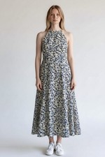 Chaps Ralph Lauren Maxi Sun Dress Blue White Floral Cotton Large Hippiecore Boho