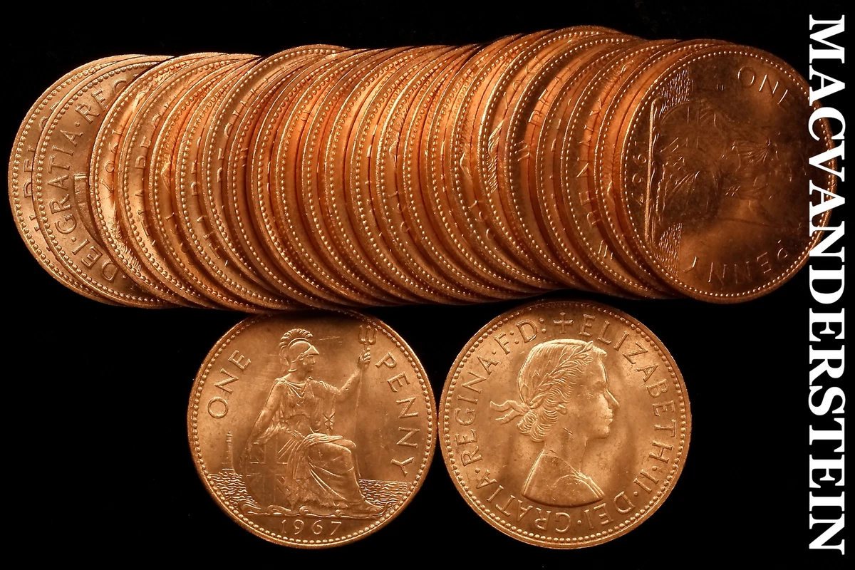 NGC MS64 RD 1967年 イギリス ブリタニア ペニー 大型銅貨