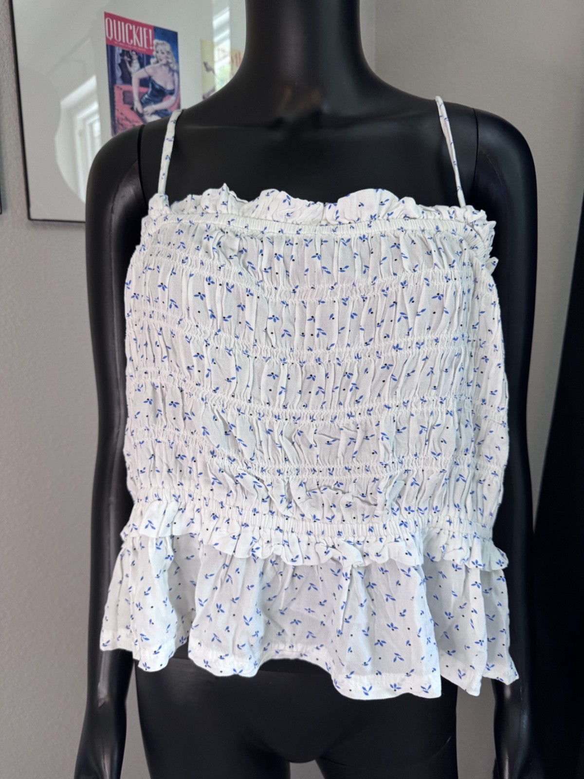 Free Assembly Women's White Sleeveless Top Blue Floral Size XL - NWT