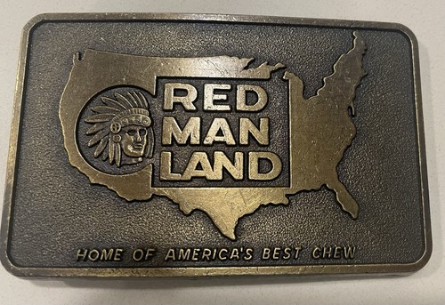 Vintage Red man Land Home of Americas Best Chew Brass Belt Buckle