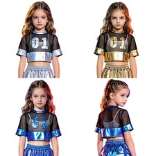 Girls Streetwear Performance Shirt Active Crop Top Cheerleading Clubwear Dance