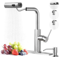 Brushed Nickel Kitchen Faucet with Pull Down Sprayer  Soap Dispenser Set