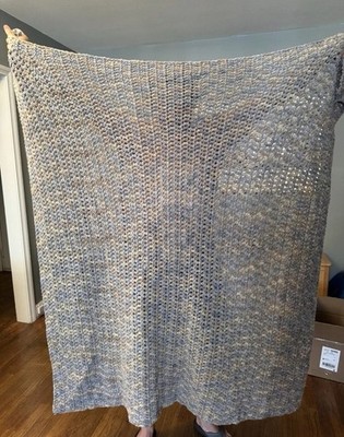 NEW Hand Crocheted Large Throw Blanket 55 x 60, Grey, Soft Yarn