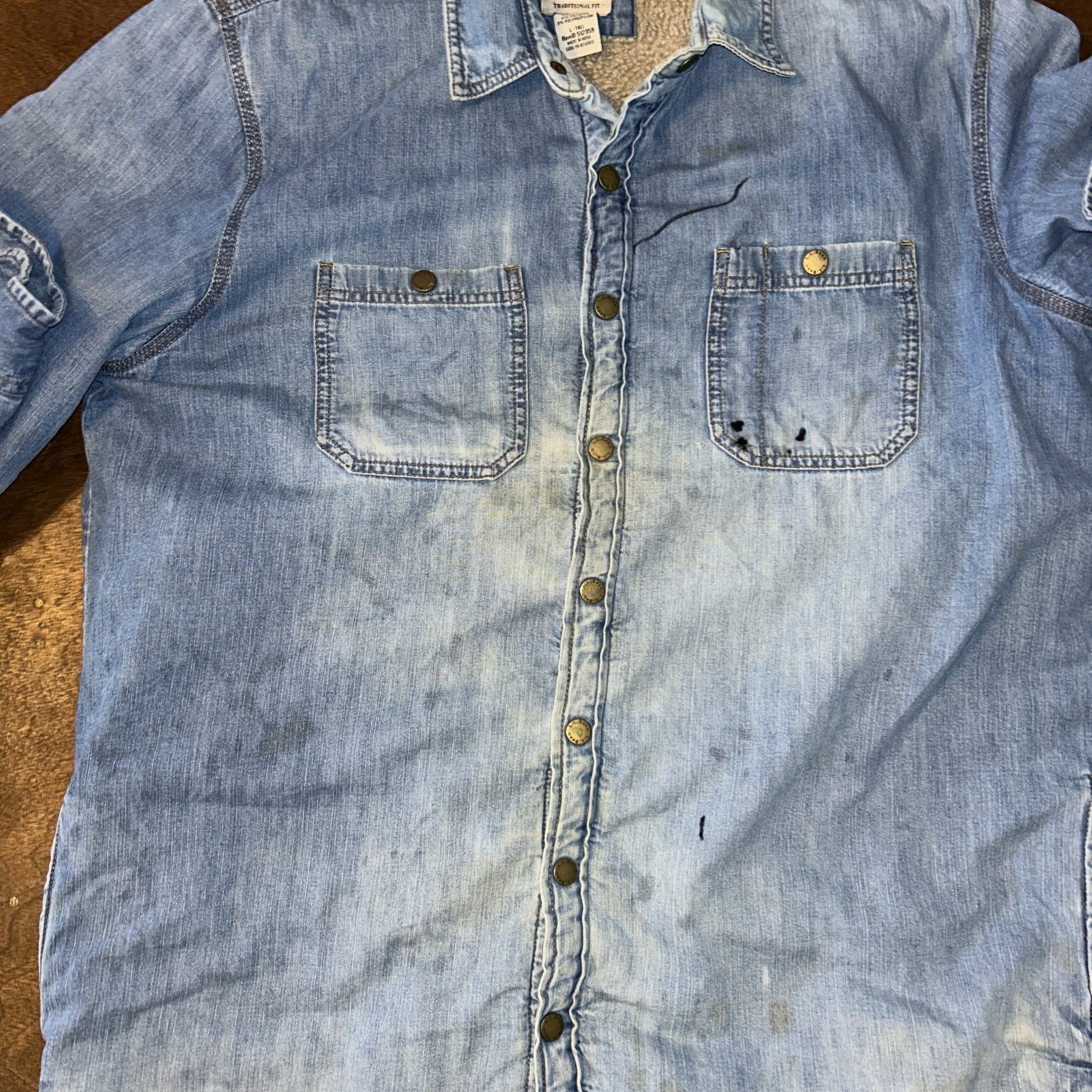 Men’s Large-Tall LL Bean Jean Denim Jacket Fleece Lined Distressed Chore Work LT image 10