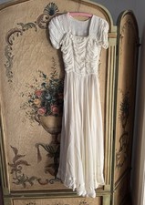 Vtg Antique 1930s Dress White Ruffle Bridal Wedding Dress Cottage Core Dress Xs