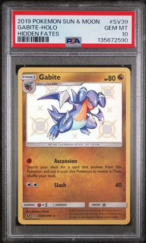 2019 POKEMON SUN & MOON HIDDEN FATES #SV39 GABITE-HOLO PSA 10