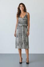 SAKS FIFTH AVENUE Gray Chiffon Snakeskin Print Back Tie Dress Sz 10 M Evening