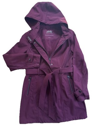 Sebby Collection Womens Water Resistant Windproof Belted Hooded Maroon S