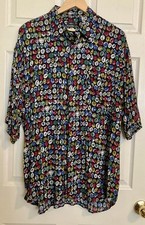VTG Countess Mara Camp Shirt Mens Large Geometric Button Short Sleeve Oversized