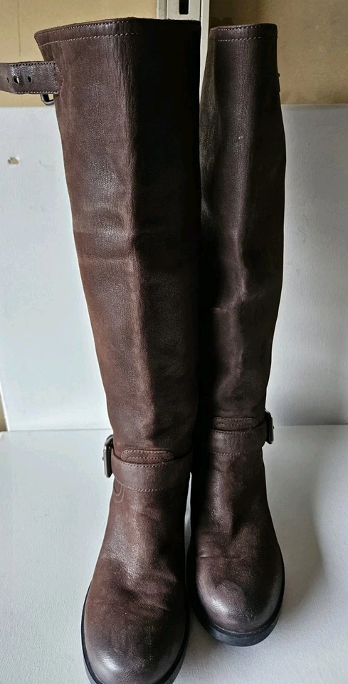 Prada Sport Knee High Moto Boots Dark Brown Suede Size 39 (TK) - Image 4 of 4