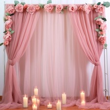Sheer Tulle Backdrop Curtain Fabric Drapes Dusty Rose 20x10 FT Wedding